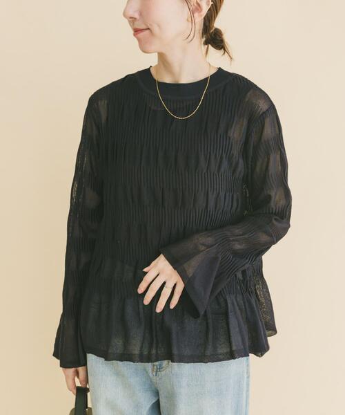 ITEMS URBANRESEARCH（アイテムズ アーバンリサーチ）の「シャーリングフレアスリーブニット（ニット/セーター・レディース・ネイビー/ラベンダー/オフホワイト・FREE）」の14枚目の写真