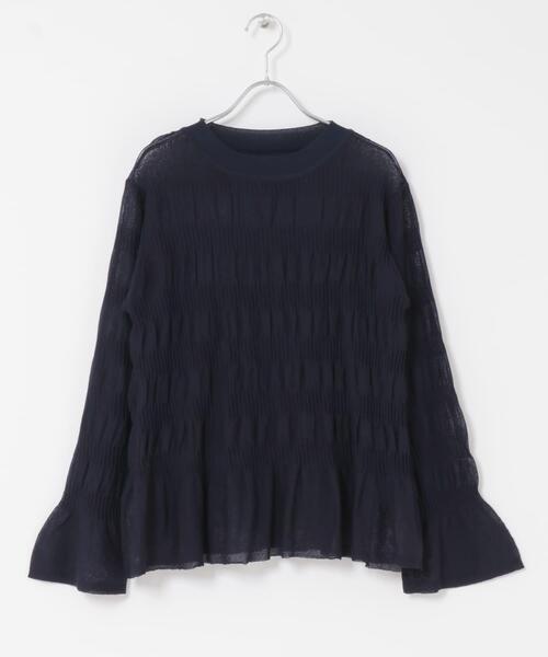 ITEMS URBANRESEARCH（アイテムズ アーバンリサーチ）の「シャーリングフレアスリーブニット（ニット/セーター・レディース・ネイビー/ラベンダー/オフホワイト・FREE）」の8枚目の写真