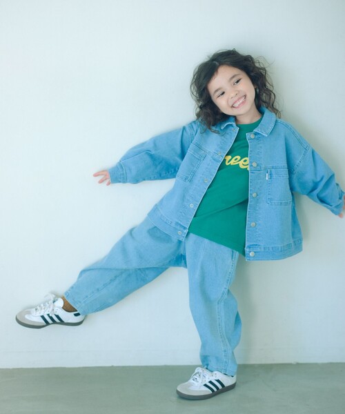 green label relaxing（グリーンレーベルリラクシング）の「デニム ブルゾン / キッズ  ストレッチ 100cm-160cm（デニムジャケット・キッズ・コバルトブルー/ブラック/ライトブルー・120cm/130cm/110cm/100cm/150cm/160cm/140cm）」の4枚目の写真