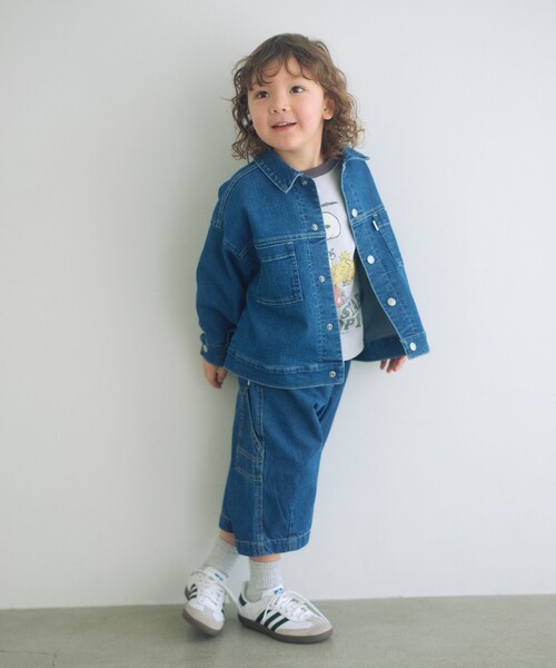 green label relaxing（グリーンレーベルリラクシング）の「デニム ブルゾン / キッズ  ストレッチ 100cm-160cm（デニムジャケット・キッズ・コバルトブルー/ブラック/ライトブルー・120cm/130cm/110cm/100cm/150cm/160cm/140cm）」の5枚目の写真