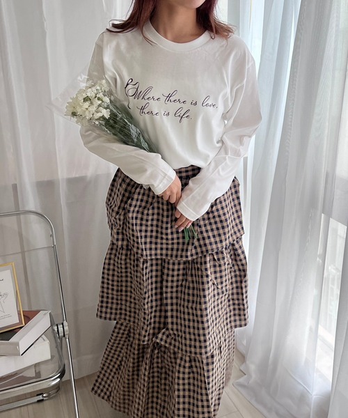 etta(エタ)の「英字リボンデザインロンT/長袖Tシャツ(Tシャツ/カットソー・レディース・ホワイト・MEDIUM/LARGE/SMALL)」の3枚目の写真