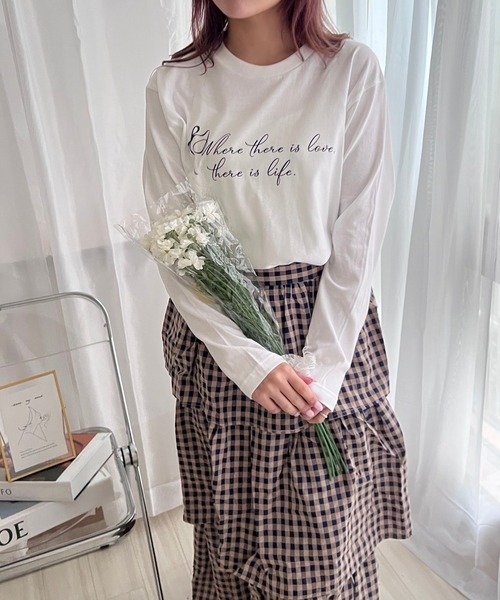 etta(エタ)の「英字リボンデザインロンT/長袖Tシャツ(Tシャツ/カットソー・レディース・ホワイト・MEDIUM/LARGE/SMALL)」の4枚目の写真