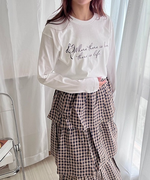 etta(エタ)の「英字リボンデザインロンT/長袖Tシャツ(Tシャツ/カットソー・レディース・ホワイト・MEDIUM/LARGE/SMALL)」の5枚目の写真