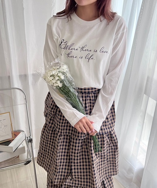 etta(エタ)の「英字リボンデザインロンT/長袖Tシャツ(Tシャツ/カットソー・レディース・ホワイト・MEDIUM/LARGE/SMALL)」の9枚目の写真