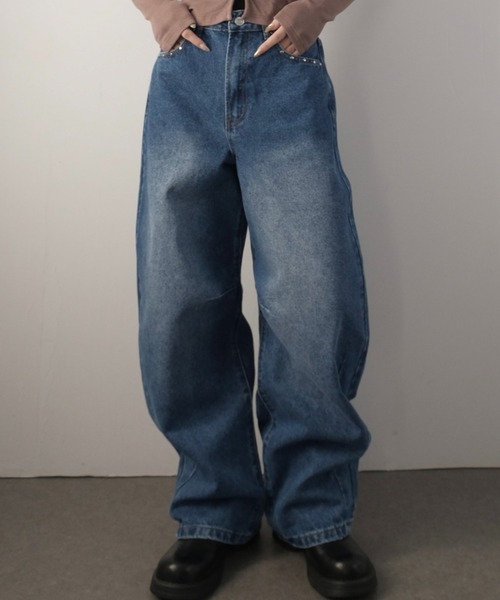 Ulysses（ユリシス）の「スタッズ付きカーブパンツ（その他パンツ・レディース・ブルー/サックスブルー/ブラック/インディゴブルー・M）」の4枚目の写真