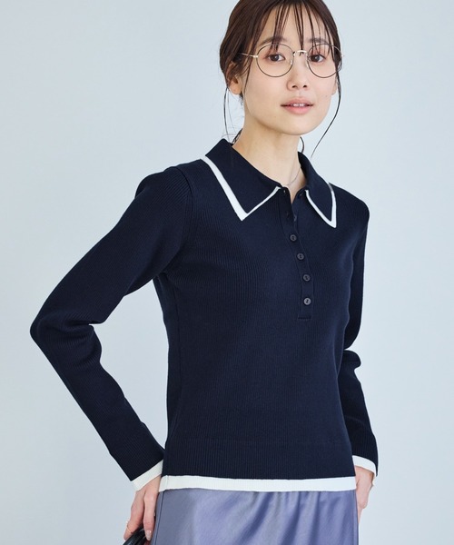 ROPE' PICNIC(ロペピクニック)の「レイヤード風リブポロニット(ニット/セーター・レディース・ネイビー/ブラウン/ライトグレー/クリーム・FREE)」の4枚目の写真