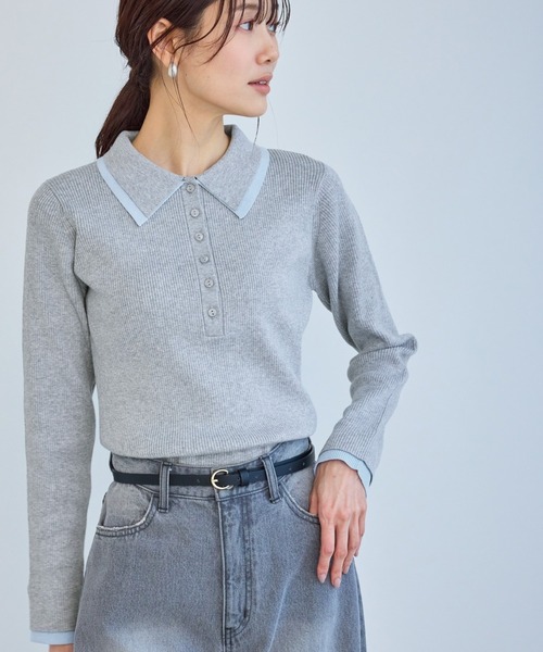 ROPE' PICNIC(ロペピクニック)の「レイヤード風リブポロニット(ニット/セーター・レディース・ネイビー/ブラウン/ライトグレー/クリーム・FREE)」の2枚目の写真