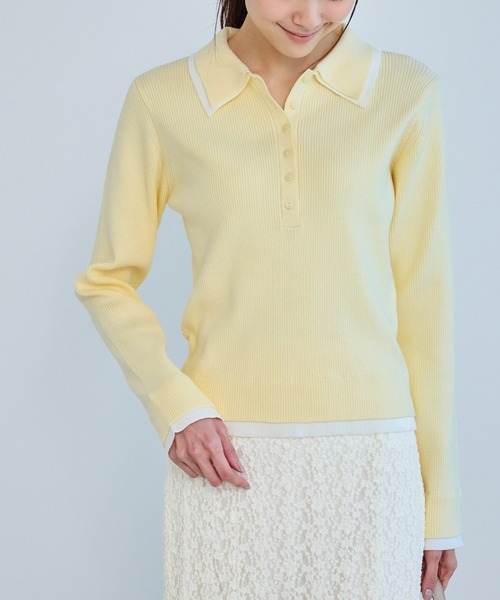 ROPE' PICNIC(ロペピクニック)の「レイヤード風リブポロニット(ニット/セーター・レディース・ネイビー/ブラウン/ライトグレー/クリーム・FREE)」の1枚目の写真