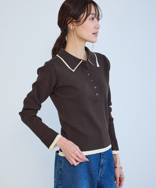 ROPE' PICNIC(ロペピクニック)の「レイヤード風リブポロニット(ニット/セーター・レディース・ネイビー/ブラウン/ライトグレー/クリーム・FREE)」の15枚目の写真