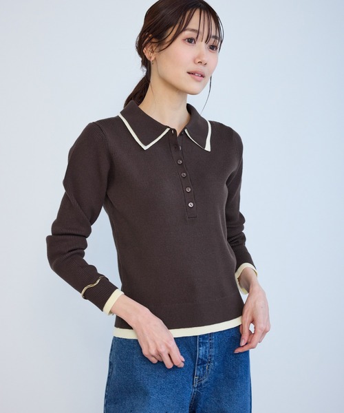 ROPE' PICNIC(ロペピクニック)の「レイヤード風リブポロニット(ニット/セーター・レディース・ネイビー/ブラウン/ライトグレー/クリーム・FREE)」の16枚目の写真