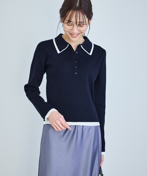 ROPE' PICNIC(ロペピクニック)の「レイヤード風リブポロニット(ニット/セーター・レディース・ネイビー/ブラウン/ライトグレー/クリーム・FREE)」の9枚目の写真