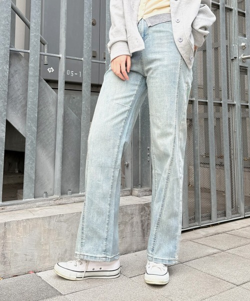 aimoha(アイモハ)の「ライトデニムワイドパンツ(デニムパンツ・レディース・ライトブルー・L/M/S)」の1枚目の写真