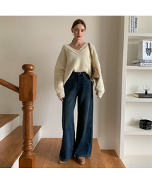 [Fleece-lined] Semi Wide Straight Denim Pants