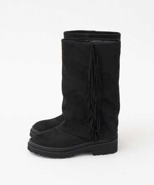 CIAOPANIC（チャオパニック）の「サイドフリンジミドルブーツ（ブーツ・レディース・ブラック/キャメル・LARGE/MEDIUM）」の3枚目の写真