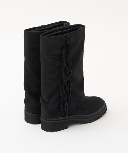 CIAOPANIC（チャオパニック）の「サイドフリンジミドルブーツ（ブーツ・レディース・ブラック/キャメル・LARGE/MEDIUM）」の4枚目の写真
