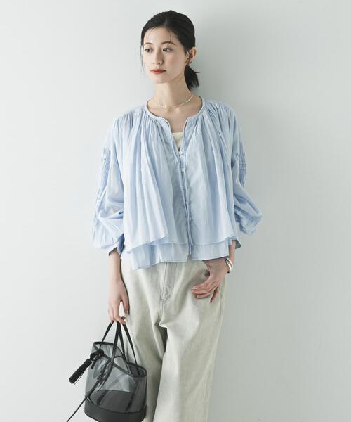 URBAN RESEARCH（アーバンリサーチ）の「コットンボイルギャザーショートブラウス（シャツ/ブラウス・レディース・ブラウン/ブルー系その他/イエロー/オフホワイト・FREE）」の16枚目の写真