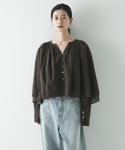 URBAN RESEARCH（アーバンリサーチ）の「コットンボイルギャザーショートブラウス（シャツ/ブラウス・レディース・ブラウン/ブルー系その他/イエロー/オフホワイト・FREE）」の21枚目の写真