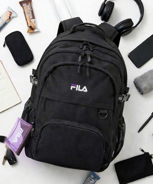 FILA（フィラ）の「【FILA/フィラ】 クリアポーチ付きリュック 大容量 30L 通学 通勤 バッグ スクールリュック（バックパック/リュック・レディース・ブラック/ブラック×パープル/ブラック×ブルー・FREE）」の3枚目の写真