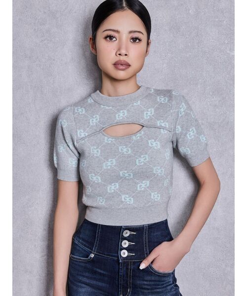 GYDA（ジェイダ）の「GG quiltingニットトップス（ニット/セーター・レディース・ブラック/グレー・FREE）」の2枚目の写真