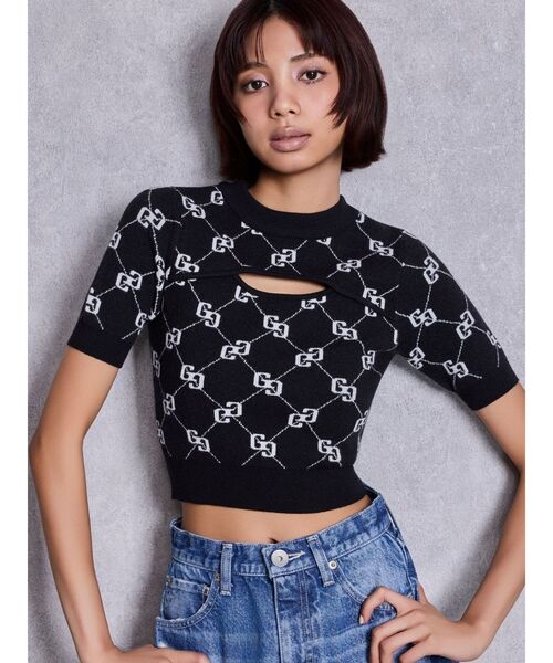 GYDA（ジェイダ）の「GG quiltingニットトップス（ニット/セーター・レディース・ブラック/グレー・FREE）」の3枚目の写真