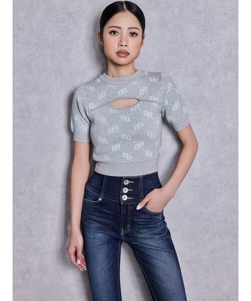 GYDA（ジェイダ）の「GG quiltingニットトップス（ニット/セーター・レディース・ブラック/グレー・FREE）」の7枚目の写真