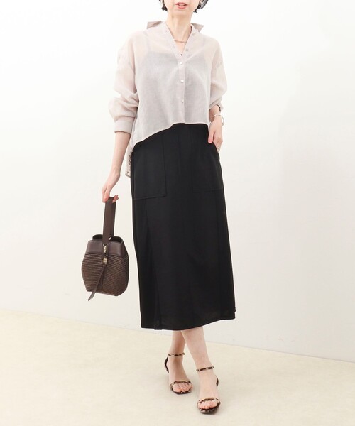 MICO COULIER（ミコクリエ）の「麻調×リブ切替スカート（スカート・レディース・ブラック/オリーブ/グレー・38/36）」の21枚目の写真