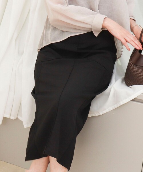 MICO COULIER（ミコクリエ）の「麻調×リブ切替スカート（スカート・レディース・ブラック/オリーブ/グレー・38/36）」の15枚目の写真