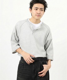 【JEMORGAN / ジェーイーモーガン】ワッフルヘンリーネック７分袖Tシャツ