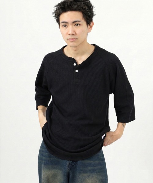ALWAYS GOOD TIME(オルウェイズグッドタイム)の「【JEMORGAN / ジェーイーモーガン】ワッフルヘンリーネック7分袖Tシャツ(Tシャツ/カットソー・メンズ・ホワイト/カーキ/ナチュラル/杢グレー/ネイビー/ブラック・S/XL/L/M)」の2枚目の写真