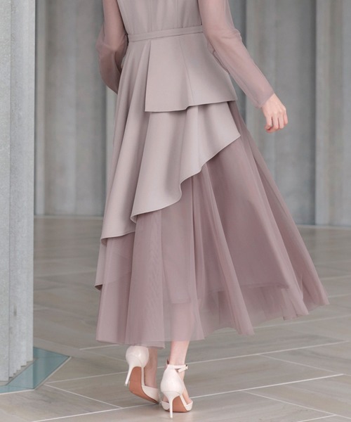RUIRUE BOUTIQUE（ルイルエブティック）の「オケージョン 結婚式ドレス ｜ チュール レイヤード ジャケット ワンピース ドレス ｜ パーティードレス・オケージョンドレス・お呼ばれドレス・セレモニードレス（ドレス・レディース・ブラック/ピンクベージュ/チャコール・L/M）」の5枚目の写真