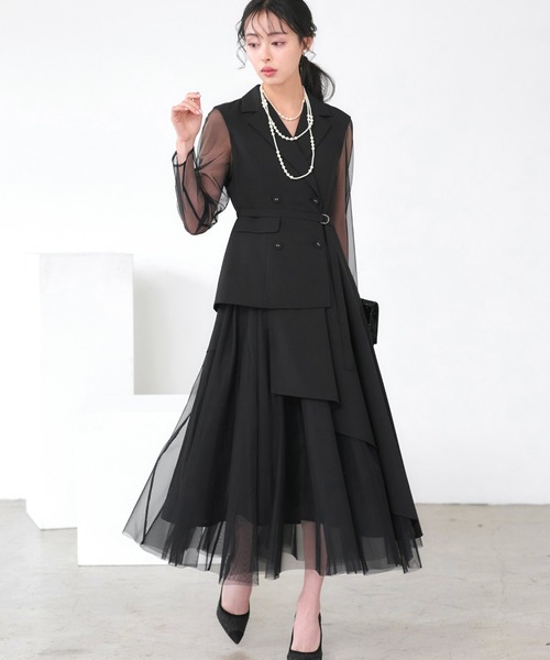 RUIRUE BOUTIQUE（ルイルエブティック）の「オケージョン 結婚式ドレス ｜ チュール レイヤード ジャケット ワンピース ドレス ｜ パーティードレス・オケージョンドレス・お呼ばれドレス・セレモニードレス（ドレス・レディース・ブラック/ピンクベージュ/チャコール・L/M）」の14枚目の写真