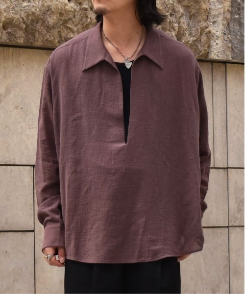 Noen(ノエン)の「リネンライクガーゼスキッパーシャツ(シャツ/ブラウス・メンズ・ブラック/アッシュブラウン/ホワイト・LARGE/MEDIUM)」の3枚目の写真
