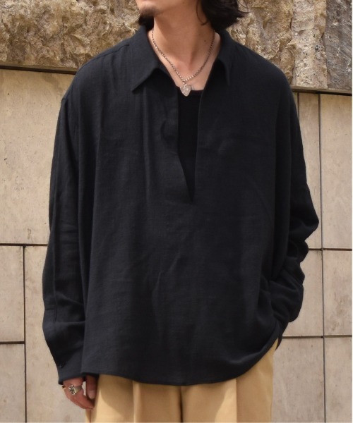 Noen(ノエン)の「リネンライクガーゼスキッパーシャツ(シャツ/ブラウス・メンズ・ブラック/アッシュブラウン/ホワイト・LARGE/MEDIUM)」の9枚目の写真