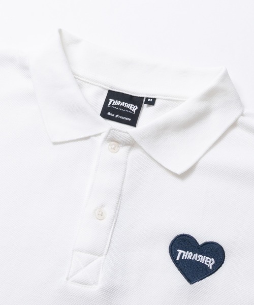 THRASHER（スラッシャー）の「【at】〔THRASHER/スラッシャー〕別注 ワンポイントハート刺繍 鹿の子ポロシャツ ドローコード/ショート丈/ユニセックス/速乾（ポロシャツ・メンズ・ホワイト系2/ホワイト系1/ブラック系1/ブラック系2・SMALL/LARGE/MEDIUM）」の5枚目の写真