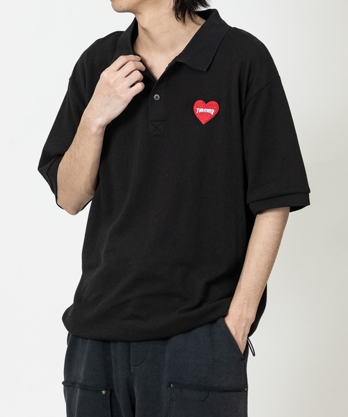 THRASHER（スラッシャー）の「【at】〔THRASHER/スラッシャー〕別注 ワンポイントハート刺繍 鹿の子ポロシャツ ドローコード/ショート丈/ユニセックス/速乾（ポロシャツ・メンズ・ホワイト系2/ホワイト系1/ブラック系1/ブラック系2・SMALL/LARGE/MEDIUM）」の20枚目の写真