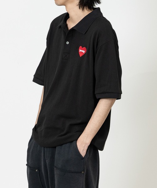 THRASHER（スラッシャー）の「【at】〔THRASHER/スラッシャー〕別注 ワンポイントハート刺繍 鹿の子ポロシャツ ドローコード/ショート丈/ユニセックス/速乾（ポロシャツ・メンズ・ホワイト系2/ホワイト系1/ブラック系1/ブラック系2・SMALL/LARGE/MEDIUM）」の21枚目の写真