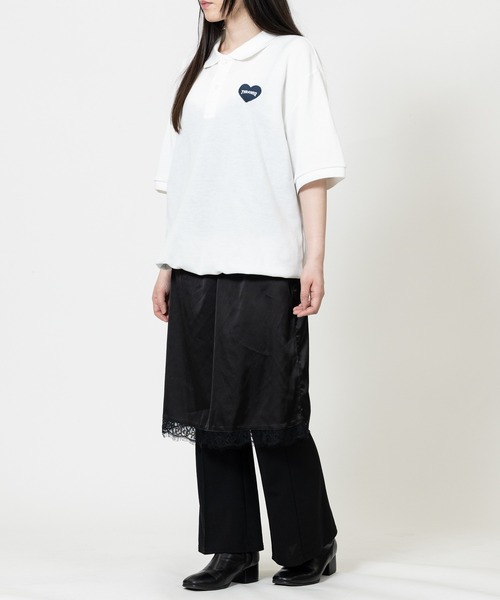 THRASHER（スラッシャー）の「【at】〔THRASHER/スラッシャー〕別注 ワンポイントハート刺繍 鹿の子ポロシャツ ドローコード/ショート丈/ユニセックス/速乾（ポロシャツ・メンズ・ホワイト系2/ホワイト系1/ブラック系1/ブラック系2・SMALL/LARGE/MEDIUM）」の12枚目の写真