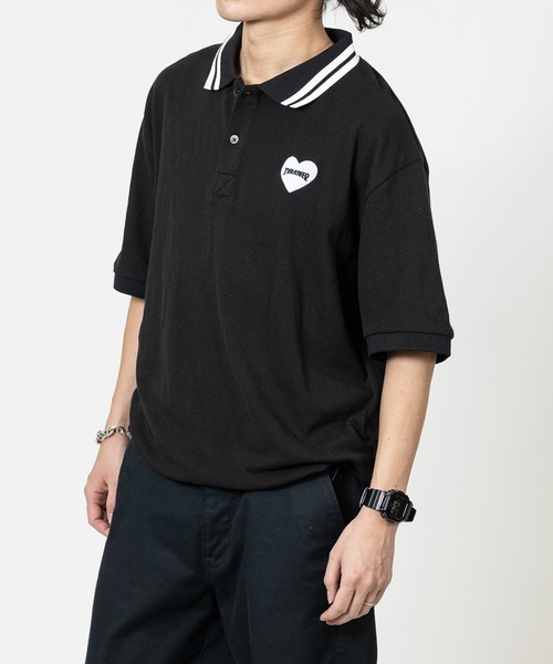 THRASHER（スラッシャー）の「【at】〔THRASHER/スラッシャー〕別注 ワンポイントハート刺繍 鹿の子ポロシャツ ドローコード/ショート丈/ユニセックス/速乾（ポロシャツ・メンズ・ホワイト系2/ホワイト系1/ブラック系1/ブラック系2・SMALL/LARGE/MEDIUM）」の15枚目の写真
