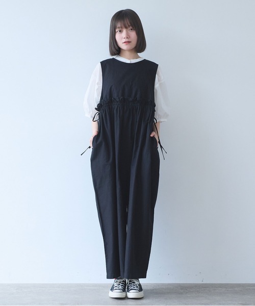 bulle de savon（ビュルデサボン）の「オックス 製品染め tsunagi（つなぎ/オールインワン・レディース・ブラック/ホワイト・FREE）」の2枚目の写真