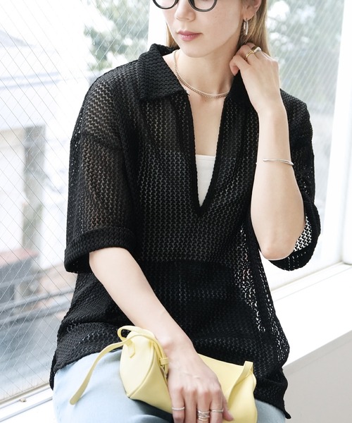 reca（レカ）の「メッシュレース襟付きヘンリープルオーバー（Tシャツ/カットソー・レディース・ブラック/モカ・M）」の21枚目の写真