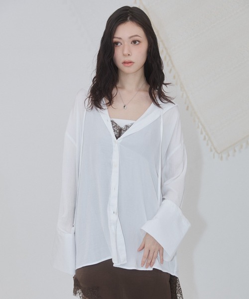 ENVYM（アンビー）の「ビックカフス フーディ シアー シャツ（シャツ/ブラウス・レディース・ベージュ/ホワイト/ブルー・FREE）」の8枚目の写真