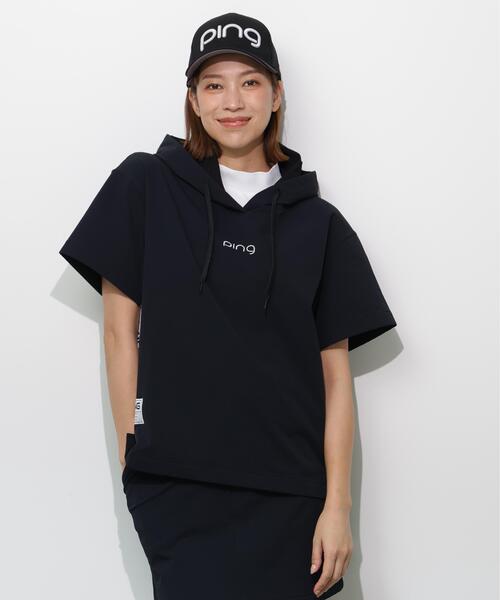 ピン　PING 半袖フードシャツ　新品タグ付　レディース　ＬＬ　ブラック PING APPAREL】半袖フーディプルオーバー ＜GOLD＞ (LADIES)（Tシャツ