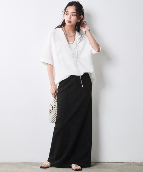 CHIC STYLE（シックスタイル）の「テーラードチュニックブラウス＜大きいサイズ有＞シックスタイル（シャツ/ブラウス・レディース・ネイビー/オフホワイト・3L/LL/L/M/5L/4L）」の20枚目の写真
