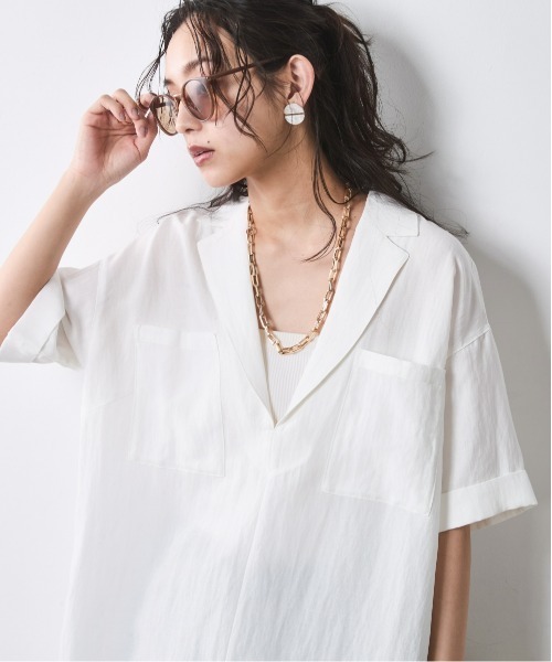 CHIC STYLE（シックスタイル）の「テーラードチュニックブラウス＜大きいサイズ有＞シックスタイル（シャツ/ブラウス・レディース・ネイビー/オフホワイト・3L/LL/L/M/5L/4L）」の13枚目の写真