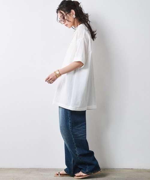 CHIC STYLE（シックスタイル）の「テーラードチュニックブラウス＜大きいサイズ有＞シックスタイル（シャツ/ブラウス・レディース・ネイビー/オフホワイト・3L/LL/L/M/5L/4L）」の15枚目の写真