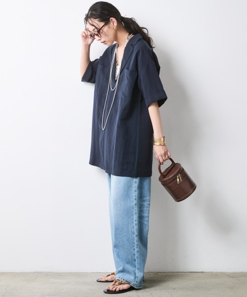 CHIC STYLE（シックスタイル）の「テーラードチュニックブラウス＜大きいサイズ有＞シックスタイル（シャツ/ブラウス・レディース・ネイビー/オフホワイト・3L/LL/L/M/5L/4L）」の16枚目の写真