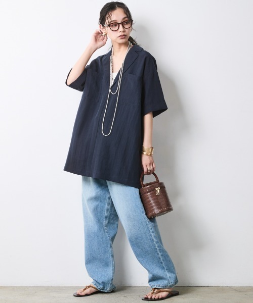 CHIC STYLE（シックスタイル）の「テーラードチュニックブラウス＜大きいサイズ有＞シックスタイル（シャツ/ブラウス・レディース・ネイビー/オフホワイト・3L/LL/L/M/5L/4L）」の17枚目の写真