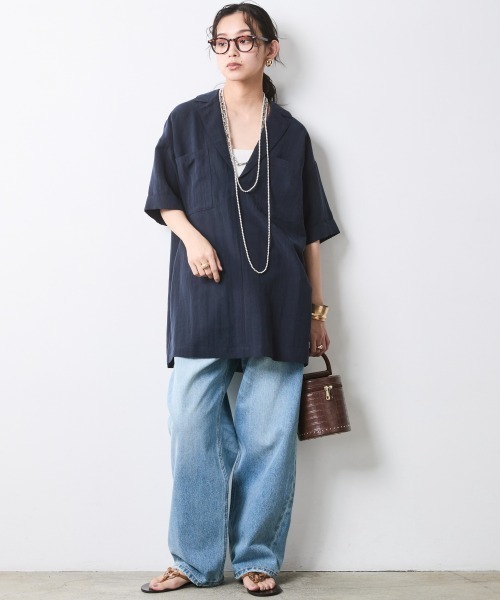 CHIC STYLE（シックスタイル）の「テーラードチュニックブラウス＜大きいサイズ有＞シックスタイル（シャツ/ブラウス・レディース・ネイビー/オフホワイト・3L/LL/L/M/5L/4L）」の18枚目の写真