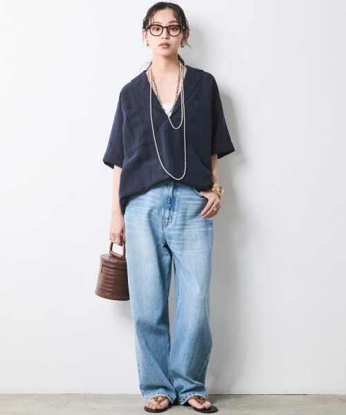 CHIC STYLE（シックスタイル）の「テーラードチュニックブラウス＜大きいサイズ有＞シックスタイル（シャツ/ブラウス・レディース・ネイビー/オフホワイト・3L/LL/L/M/5L/4L）」の12枚目の写真