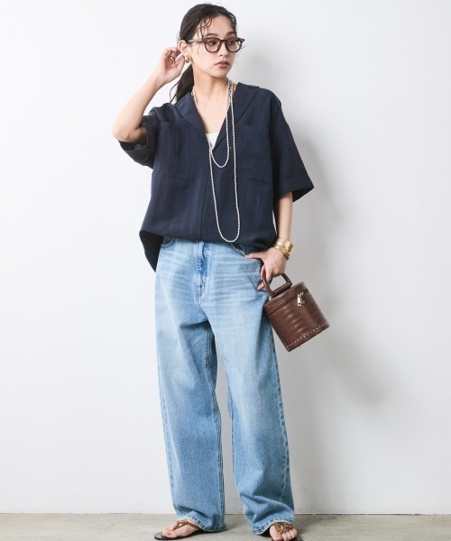 CHIC STYLE（シックスタイル）の「テーラードチュニックブラウス＜大きいサイズ有＞シックスタイル（シャツ/ブラウス・レディース・ネイビー/オフホワイト・3L/LL/L/M/5L/4L）」の6枚目の写真